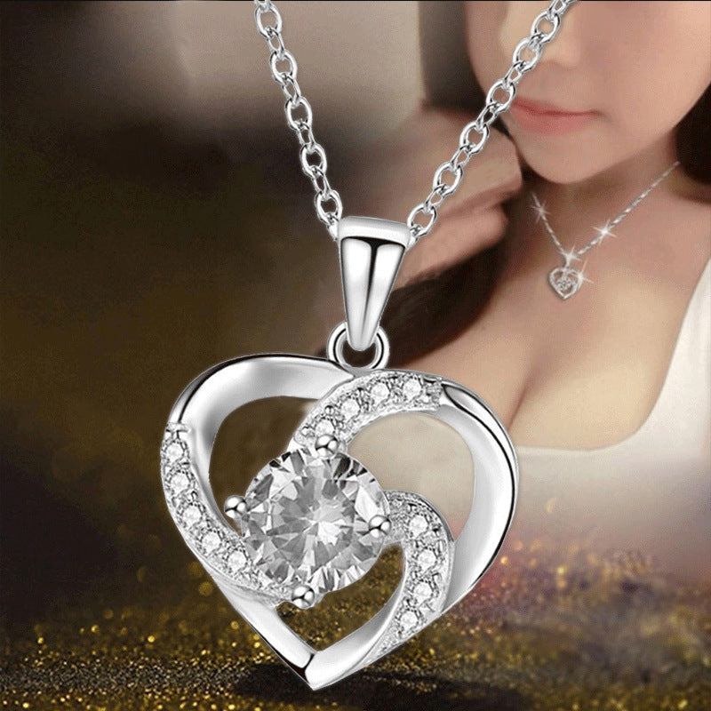 Lady Heart Pendant Plated 925 Silver Necklace Jewelry