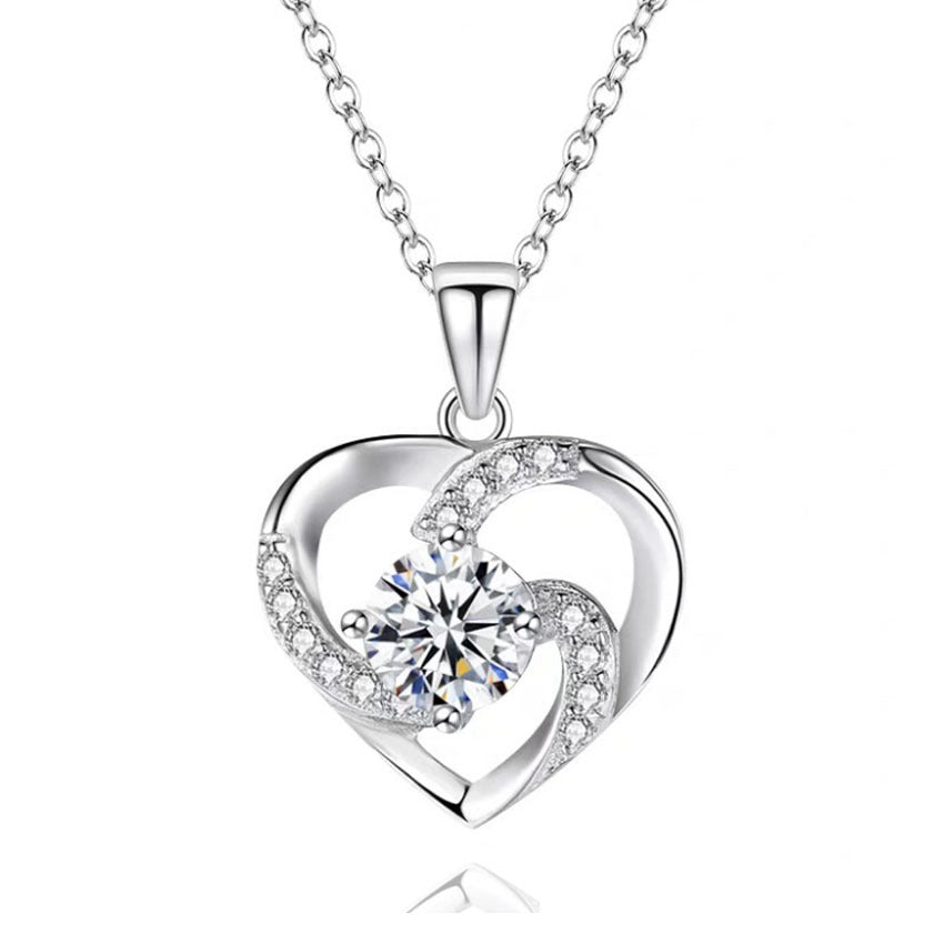 Lady Heart Pendant Plated 925 Silver Necklace Jewelry