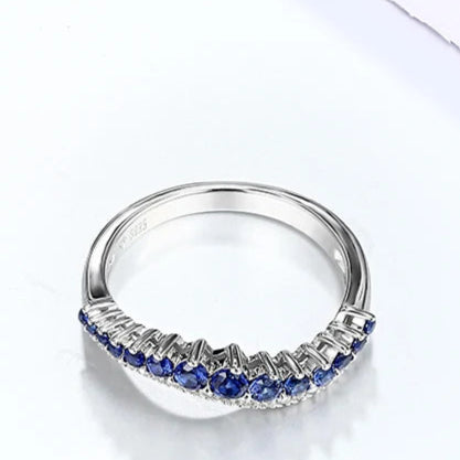Blue Sapphire Sterling Silver Rings for Women Wedding Engagement Jewelry S925 Created Sapphire Round Cut Wholesale Jewelry