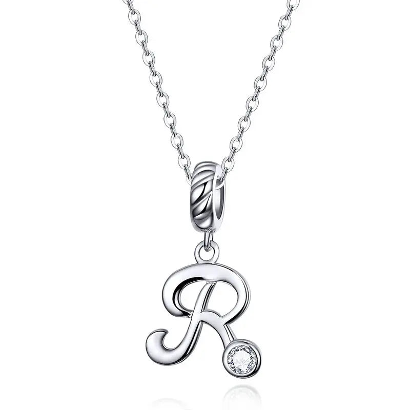 Platinum-Plated Initial Necklace – Vintage A–Z charm in elegant 925 silver.