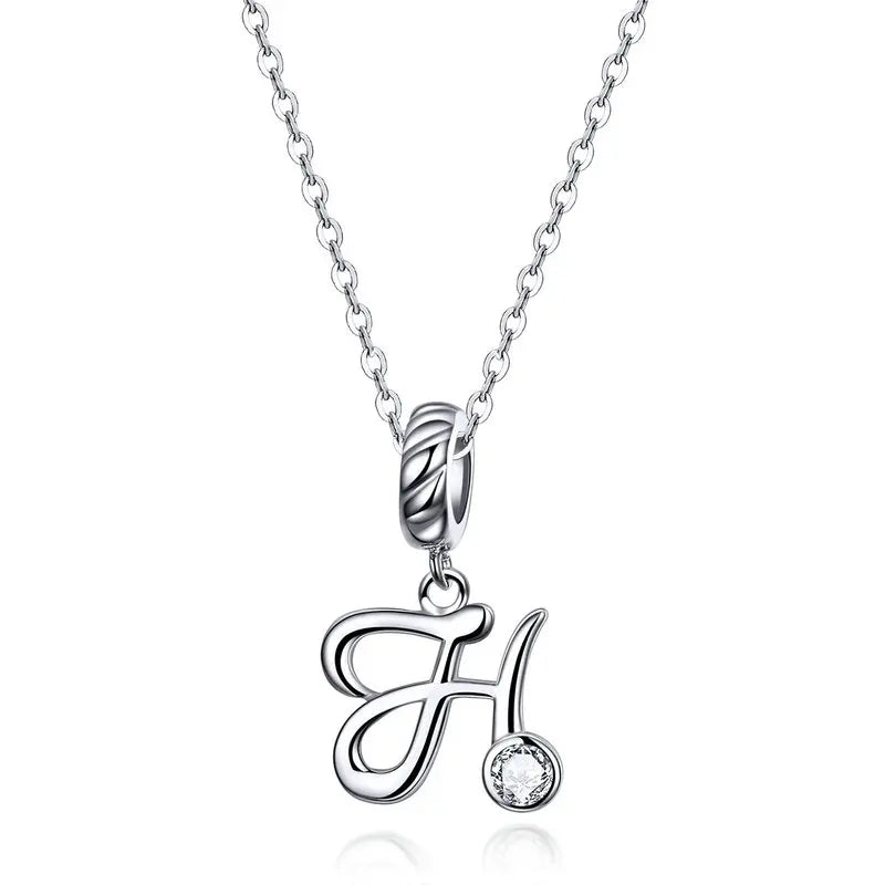 Platinum-Plated Initial Necklace – Vintage A–Z charm in elegant 925 silver.