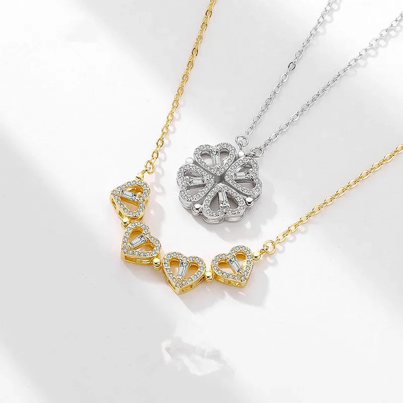 Classic Two Kinds of Wear Fashion Fold Love Heart Pendant Necklace
