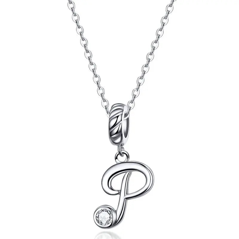 Platinum-Plated Initial Necklace – Vintage A–Z charm in elegant 925 silver.