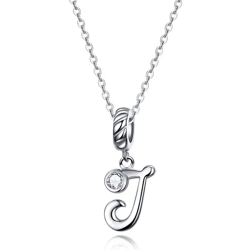 Platinum-Plated Initial Necklace – Vintage A–Z charm in elegant 925 silver.