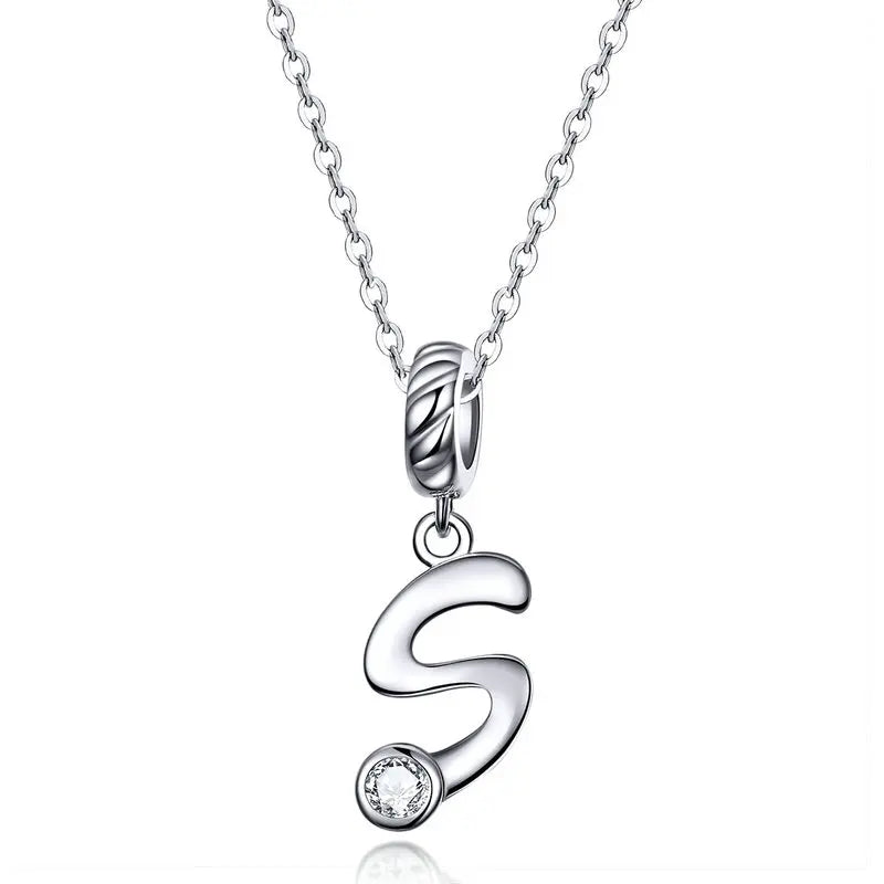 Platinum-Plated Initial Necklace – Vintage A–Z charm in elegant 925 silver.