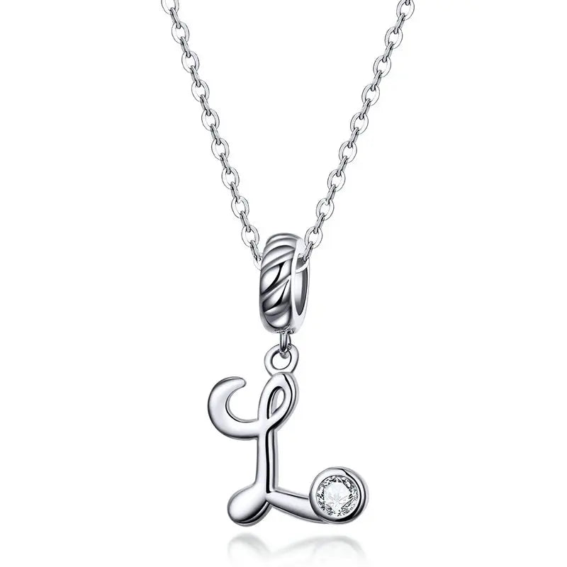 Platinum-Plated Initial Necklace – Vintage A–Z charm in elegant 925 silver.