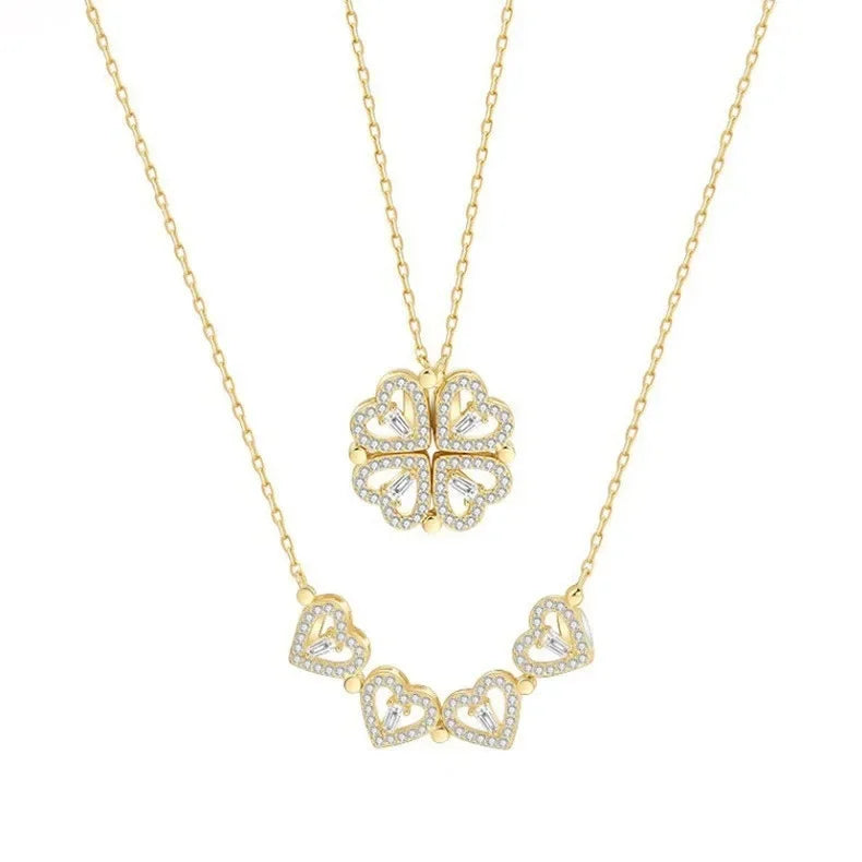 Classic Two Kinds of Wear Fashion Fold Love Heart Pendant Necklace