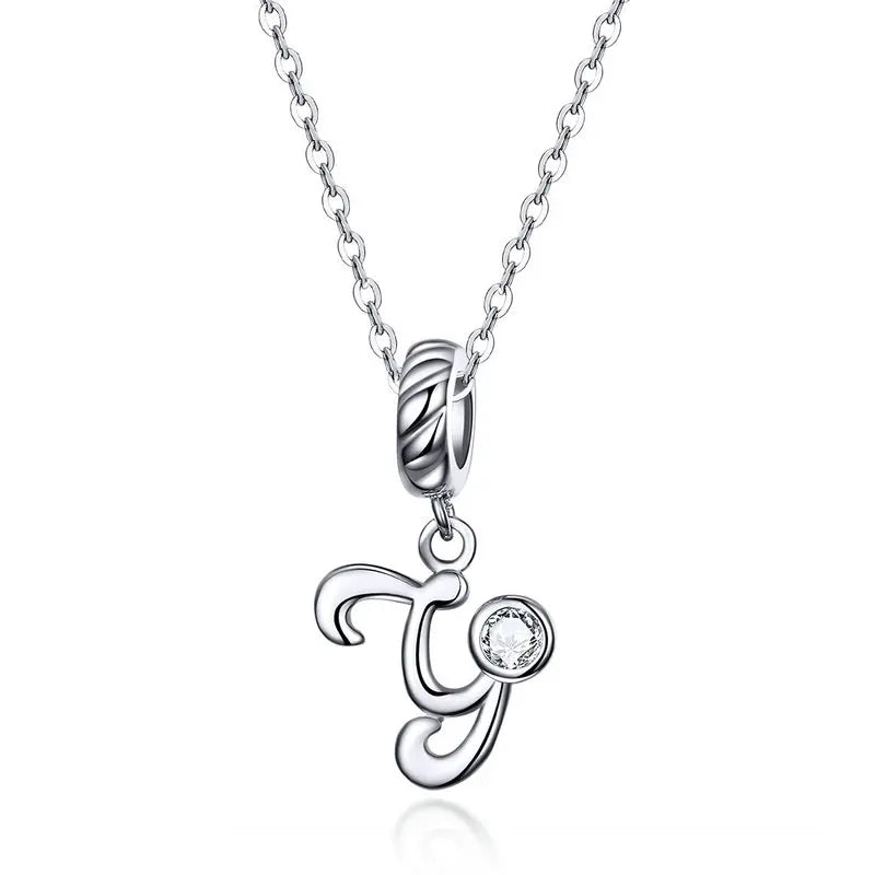 Platinum-Plated Initial Necklace – Vintage A–Z charm in elegant 925 silver.