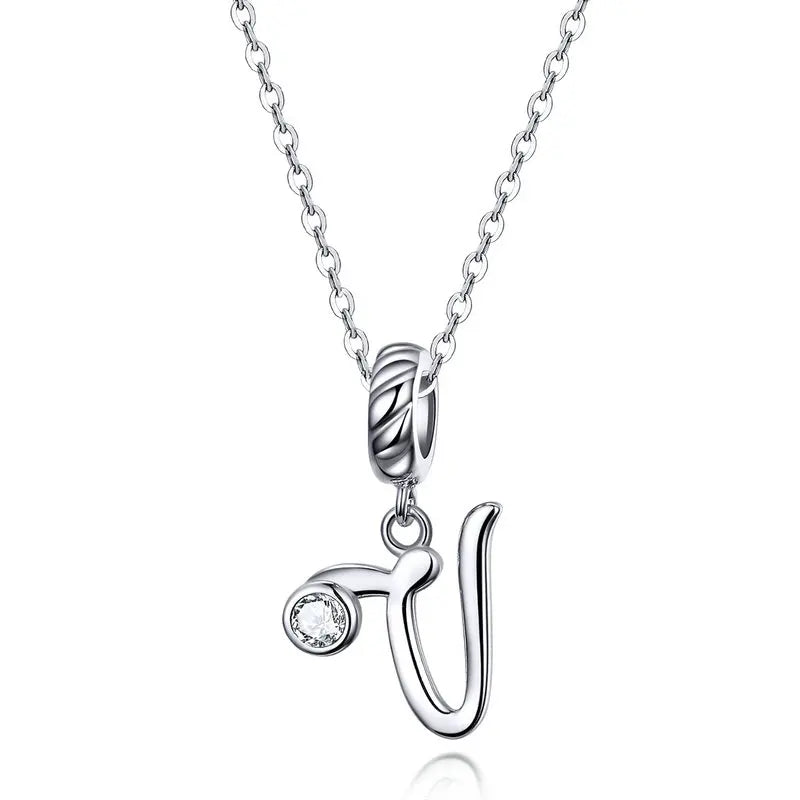 Platinum-Plated Initial Necklace – Vintage A–Z charm in elegant 925 silver.