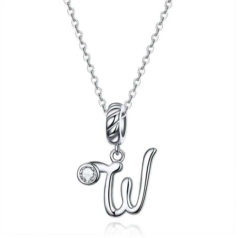 Platinum-Plated Initial Necklace – Vintage A–Z charm in elegant 925 silver.