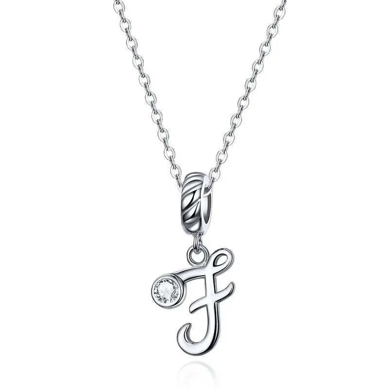 Platinum-Plated Initial Necklace – Vintage A–Z charm in elegant 925 silver.