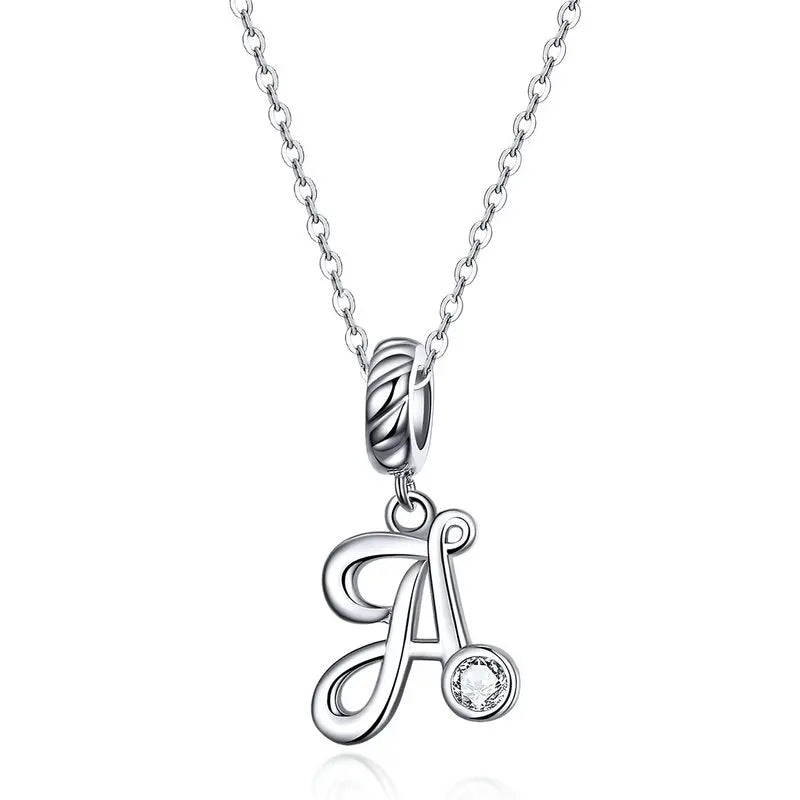 Platinum-Plated Initial Necklace – Vintage A–Z charm in elegant 925 silver.