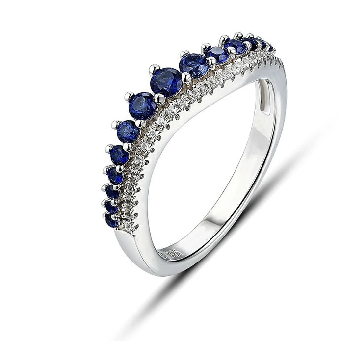 Blue Sapphire Sterling Silver Rings for Women Wedding Engagement Jewelry S925 Created Sapphire Round Cut Wholesale Jewelry