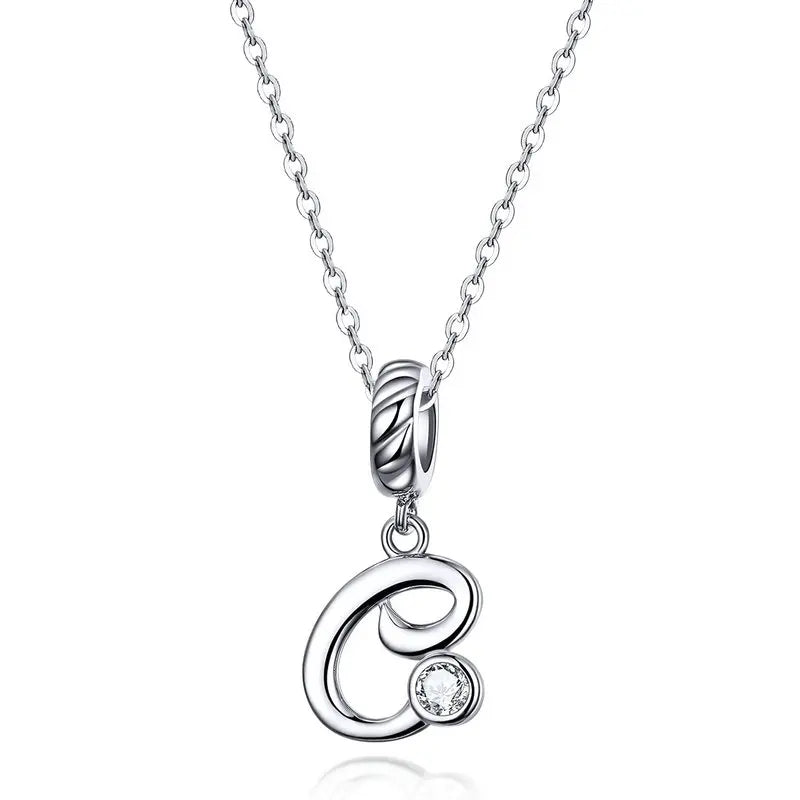 Platinum-Plated Initial Necklace – Vintage A–Z charm in elegant 925 silver.