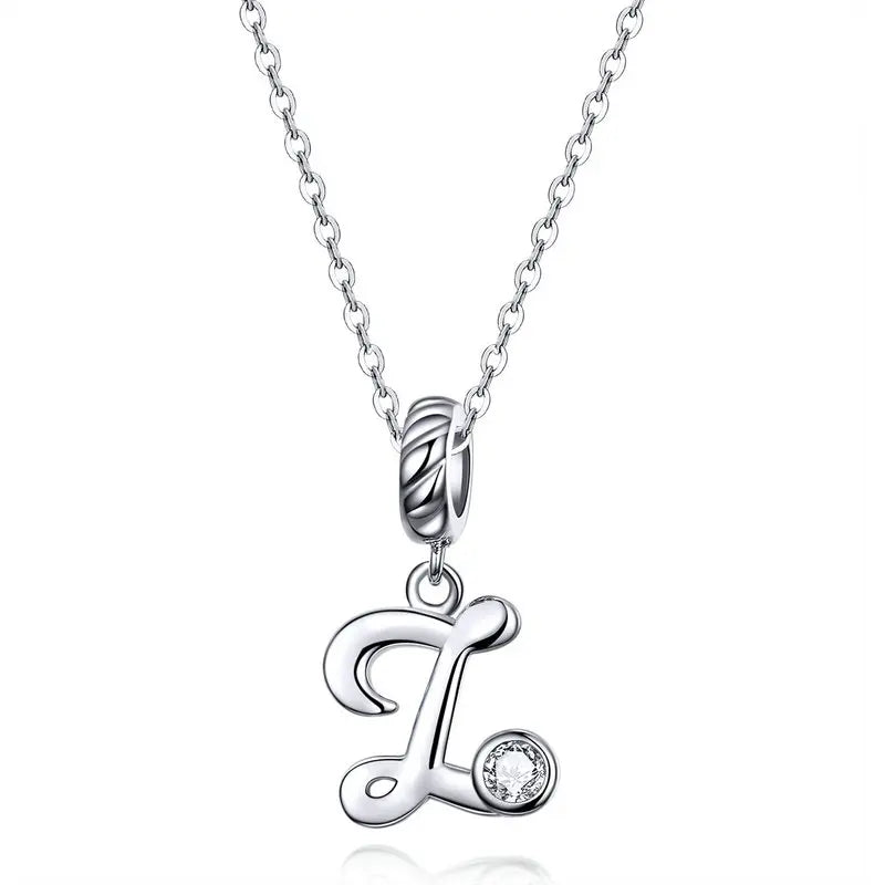 Platinum-Plated Initial Necklace – Vintage A–Z charm in elegant 925 silver.