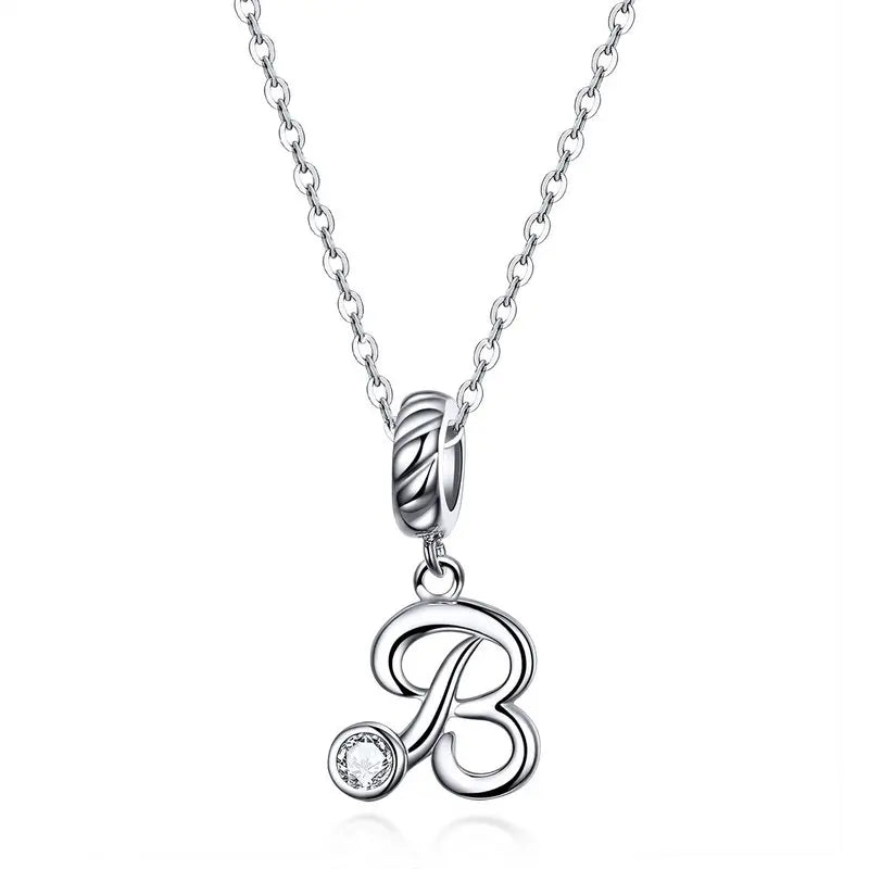 Platinum-Plated Initial Necklace – Vintage A–Z charm in elegant 925 silver.