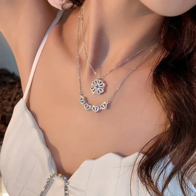Classic Two Kinds of Wear Fashion Fold Love Heart Pendant Necklace