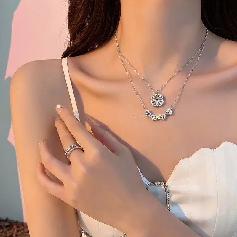 Classic Two Kinds of Wear Fashion Fold Love Heart Pendant Necklace