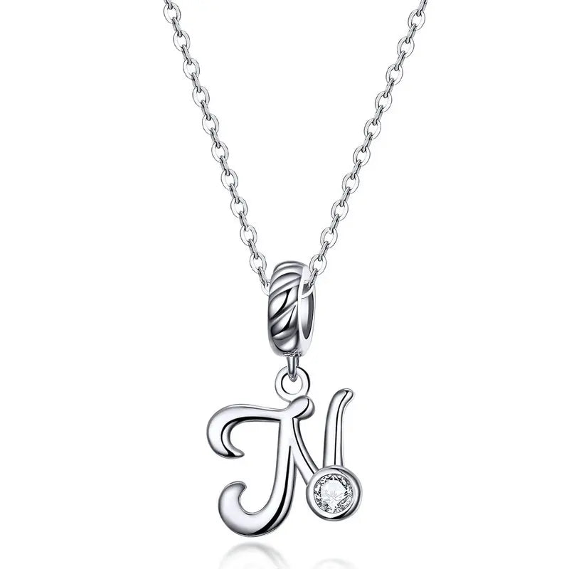 Platinum-Plated Initial Necklace – Vintage A–Z charm in elegant 925 silver.
