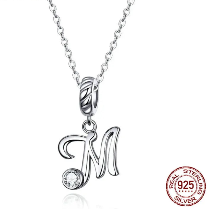Platinum-Plated Initial Necklace – Vintage A–Z charm in elegant 925 silver.