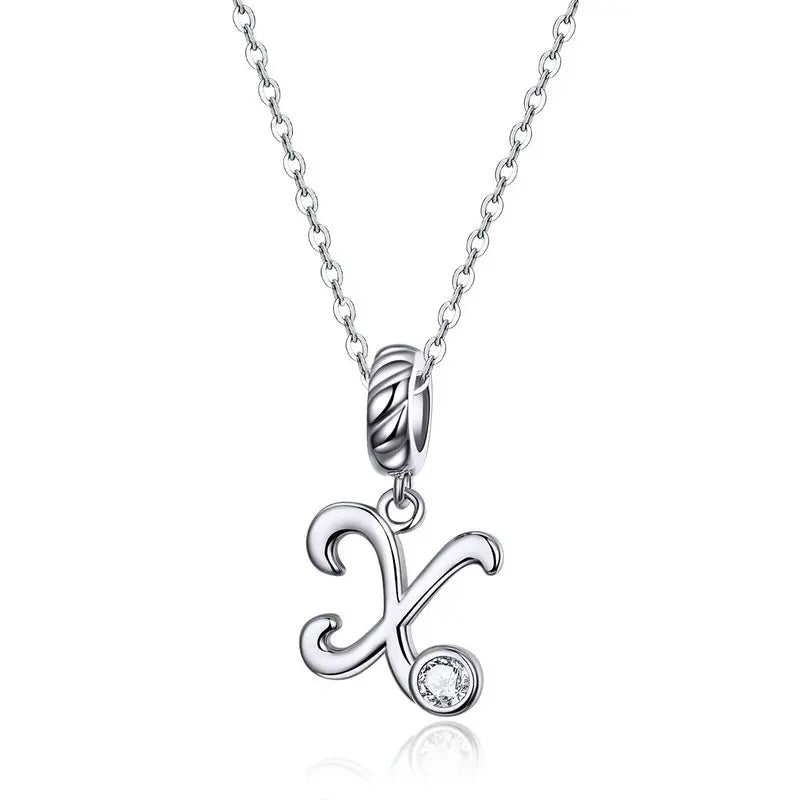 Platinum-Plated Initial Necklace – Vintage A–Z charm in elegant 925 silver.