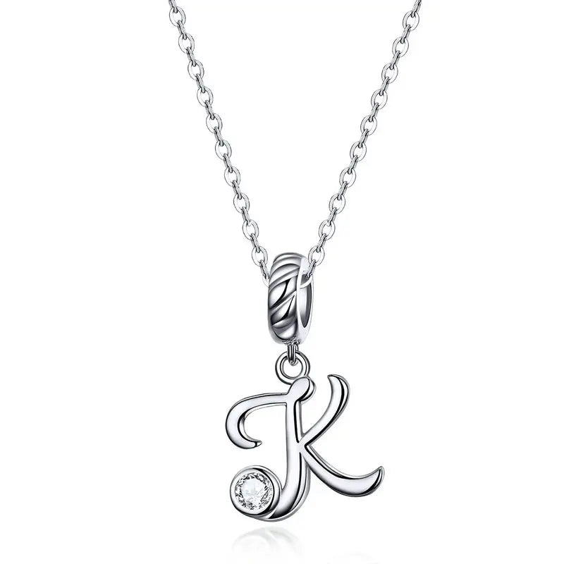 Platinum-Plated Initial Necklace – Vintage A–Z charm in elegant 925 silver.