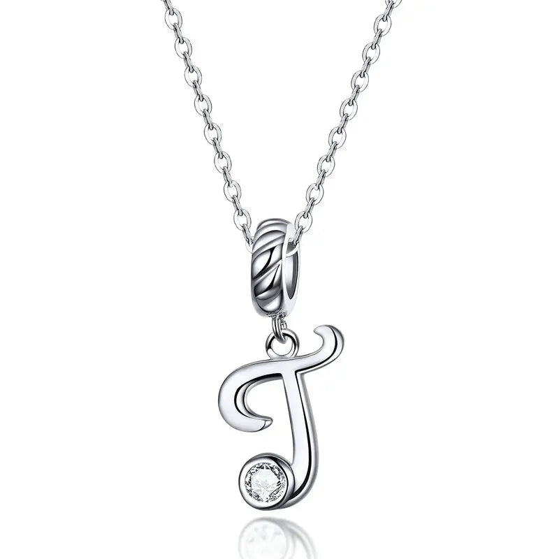 Platinum-Plated Initial Necklace – Vintage A–Z charm in elegant 925 silver.