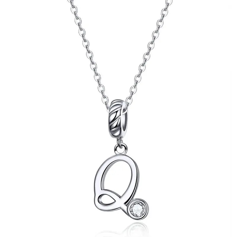 Platinum-Plated Initial Necklace – Vintage A–Z charm in elegant 925 silver.