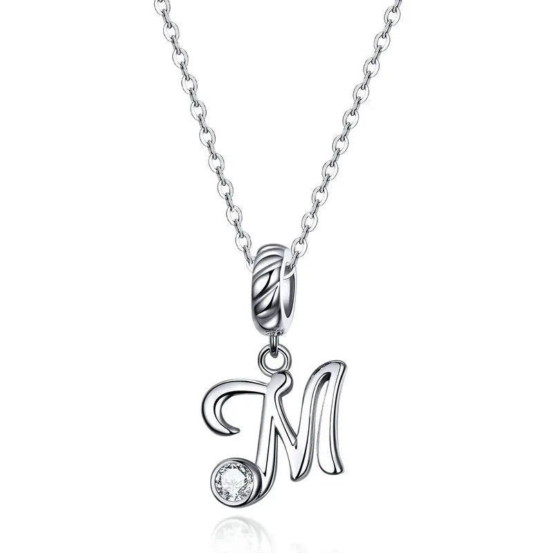 Platinum-Plated Initial Necklace – Vintage A–Z charm in elegant 925 silver.