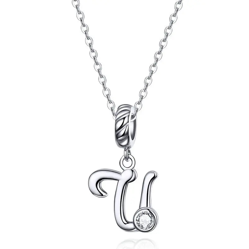 Platinum-Plated Initial Necklace – Vintage A–Z charm in elegant 925 silver.