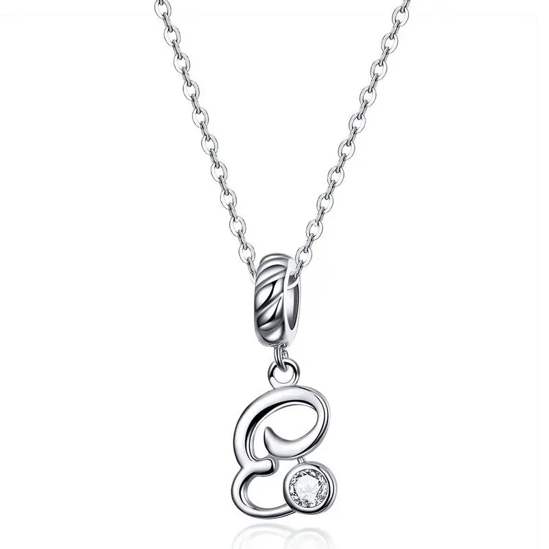 Platinum-Plated Initial Necklace – Vintage A–Z charm in elegant 925 silver.