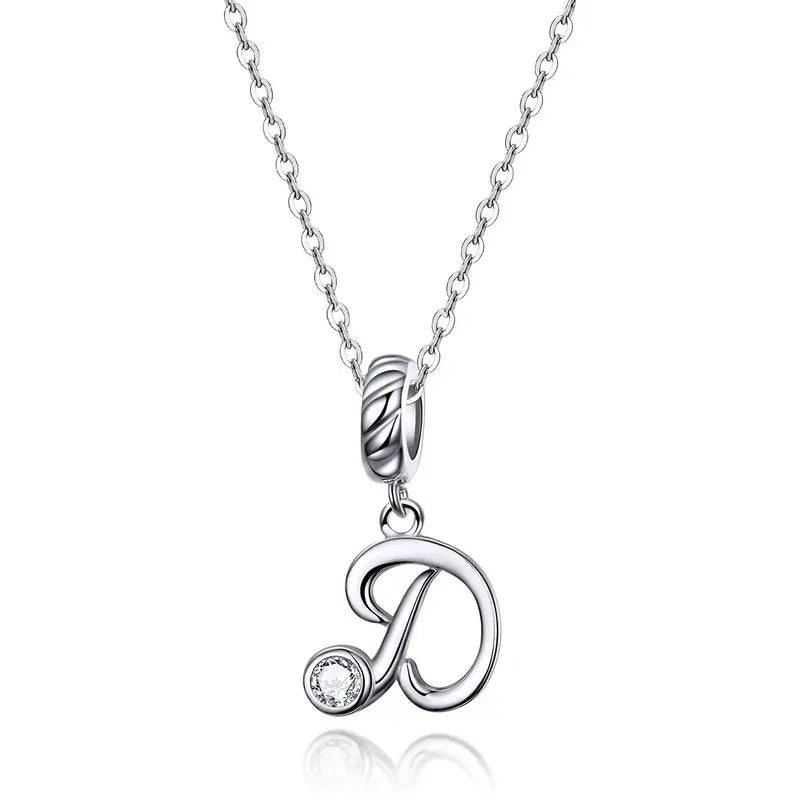 Platinum-Plated Initial Necklace – Vintage A–Z charm in elegant 925 silver.