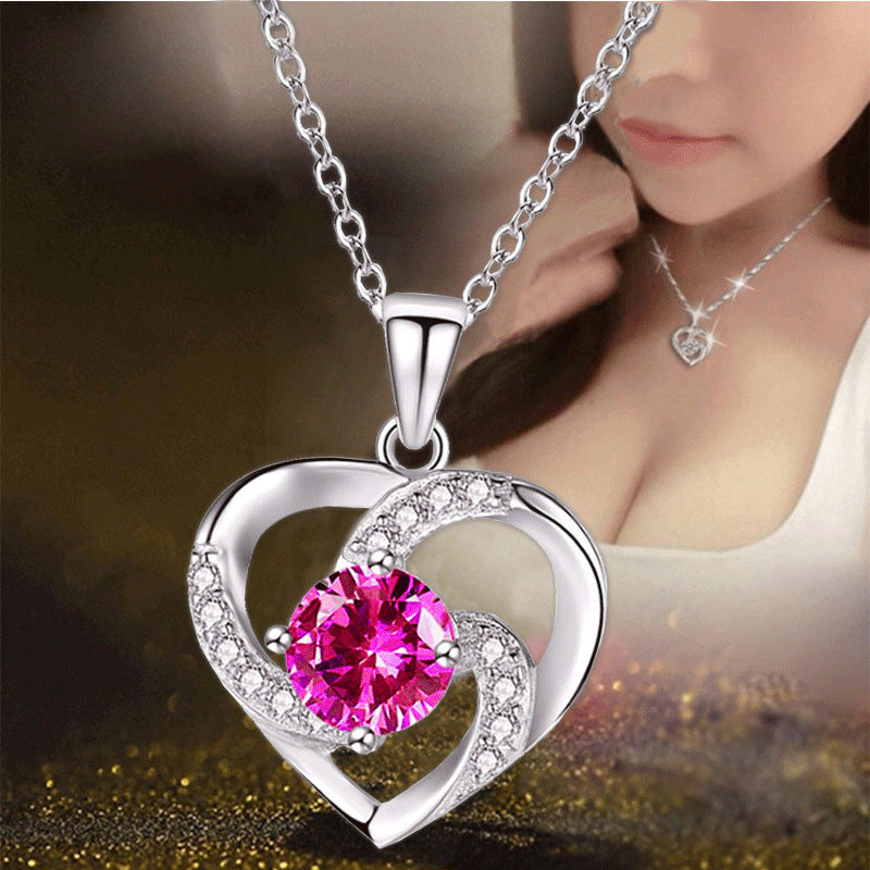 Lady Heart Pendant Plated 925 Silver Necklace Jewelry